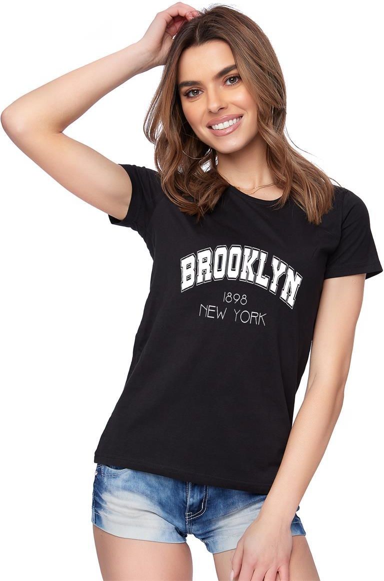 Koszulka T Shirt Damski Z Kr Tkim R Kawem Nadruk Brooklyn Ny T Shirt