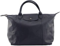 longchamp medium le pliage cuir leather top handle tote