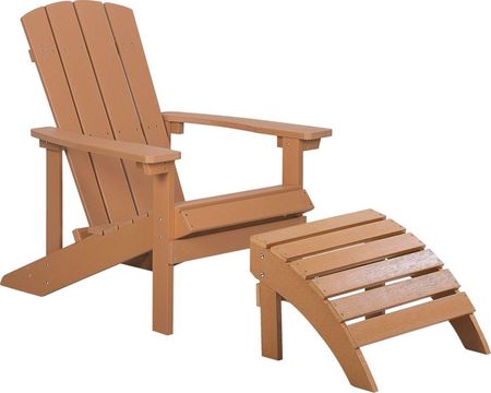 Beliani Krzesło imitacja drewna ogrodowe na ganek z podłokietnikami i podnóżkiem Adirondack