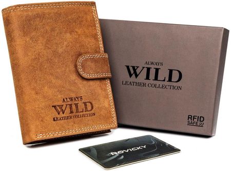 Pionowy, zapinany portfel męski z zewnętrzną kieszonką na kartę — Always Wild