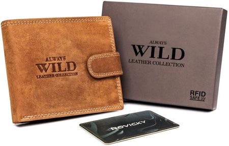 Poziomy, zapinany portfel męski z zewnętrzną kieszonką na kartę — Always Wild