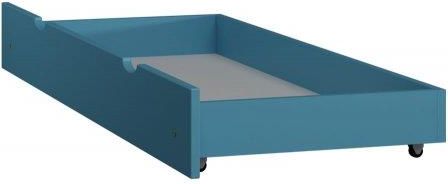 Drewniana szuflada pojedyncza na kółkach do łóżka 160cm, kolor niebieski