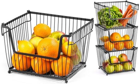 Koszyk na owoce i warzywa metalowy czarny piętrowy do piętrowania 31x26x22 cm