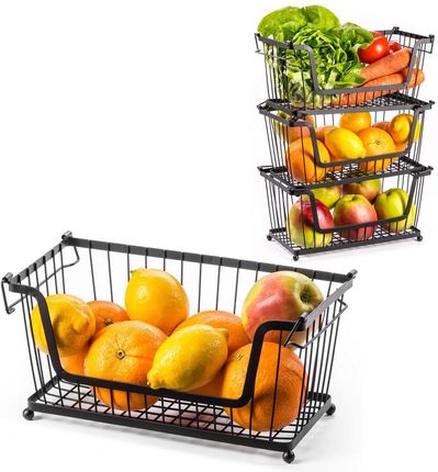 Koszyk na owoce i warzywa metalowy czarny piętrowy do piętrowania 31x17,5x15,5 cm