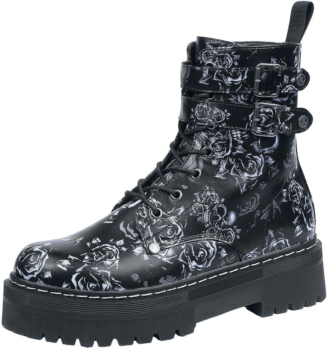 Black Premium by EMP - Boots with Skull and Roses Print