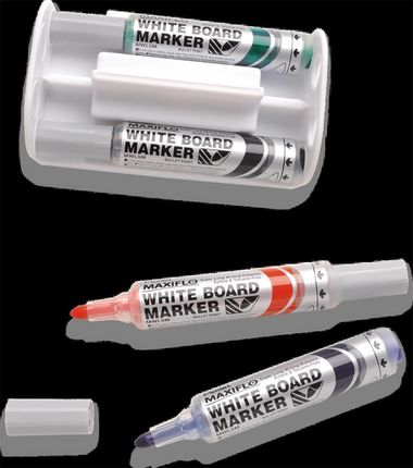 Pentel Marker Z Tłoczkiem Maxiflo M Do Białych Tablic 4 Kolory+ Gąbka Magnetyczna