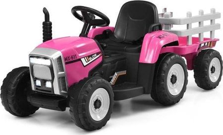 Costway Traktor Elektryczny Z Przyczepką Dla Dzieci różowy