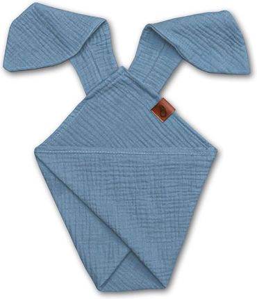 Hi Little One - Pieluszka dou dou uszami królika z organicznej BIO bawełny GOTS cozy muslin with ears 2in1 Baby blue