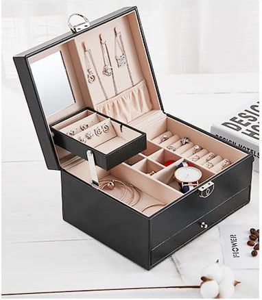 Lilienne Szkatułka Na Biżuterię Z Szufladą I Lusterkiem Czarna ORGBIZSP011531 - zdjęcie 4 Lilienne Szkatułka Na Biżuterię Z Szufladą I Lusterkiem Czarna ORGBIZSP011531