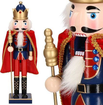 Springos Dziadek do orzechów 38cm z peleryną ozdoba świąteczna figurka drewniany żołnierzyk granatowo-czerwony