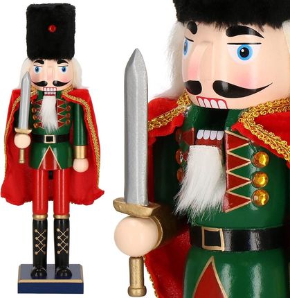 Springos Dziadek do orzechów 38cm z peleryną ozdoba świąteczna figurka drewniany żołnierzyk zielono-czerwony