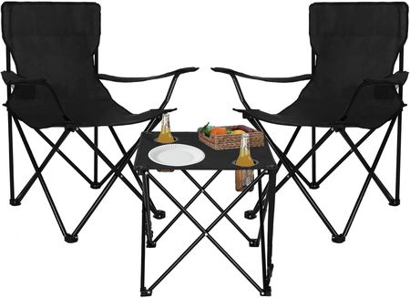 Springos Zestaw turystyczny stolik i 2 krzesła z oparciem składane meble kempingowe czarny