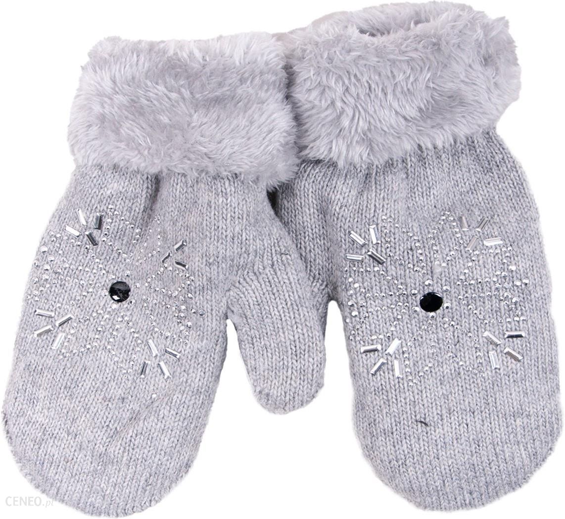 Rękawiczki damskie futrzane ze śnieżynką szare : Rozmiar - 19