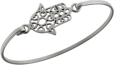 Valerio Elegancka gładka sztywna srebrna bransoleta ażurowa dłoń fatimy talizman amulet srebro 925 (B0959)