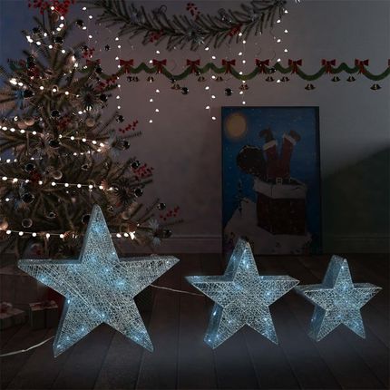 vidaXL Dekoracja Świąteczna: 3 Gwiazdy Srebrna Siatka Z Led 329776