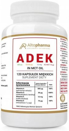 Alto Pharma Witamina ADEK Complex A D3 E K2 MK-7 w oleju MCT 120kaps