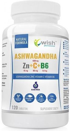 Wish Pharmaceutical Ashwagandha + Cynk Witamina C+ B6 120tabl