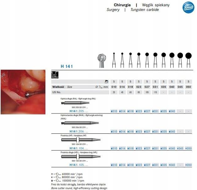 Drobne akcesoria medyczne Komet Brasseler Frez Chirurg Do Kości Węglik
