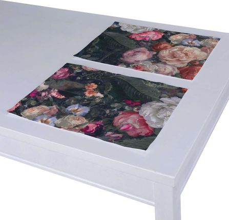 Dekoria.pl Podkładka 2 sztuki, wielobarwne kwiaty na ciemnym tle, 40 x 30 cm, Gardenia