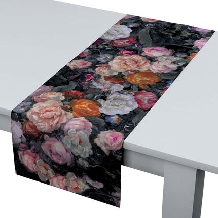 Dekoria.pl Bieżnik prostokątny, wielobarwne kwiaty na ciemnym tle, 40 × 130 cm, Gardenia