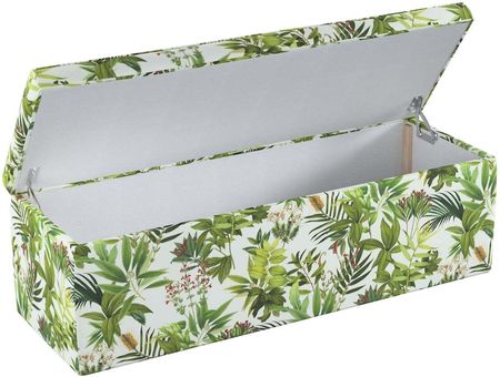 Dekoria.pl Skrzynia tapicerowana, zielono-czerwona rośliność na białym tle, 90 × 40 × 40 cm, Tropical Island