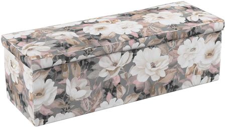 Dekoria.pl Skrzynia tapicerowana, kremowe i różowe kwiaty na szarym tle , 120 × 40 × 40 cm, Gardenia