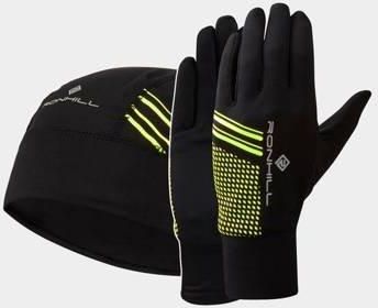 Ronhill Zestaw Czapka Biegowa + Rękawiczki Biegowe Beanie And Glove Set Czarno Żółty