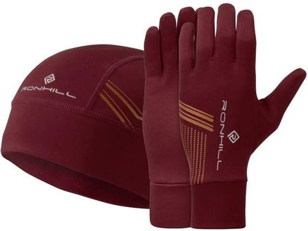 Ronhill Zestaw Czapka Biegowa + Rękawiczki Biegowe Beanie And Glove Set Bordowy