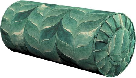 Dekoria.pl Poduszka wałek z zakładkami, szmaragdowo-zielony wzór na lnianym tle, Ø20 × 50 cm, Abigail
