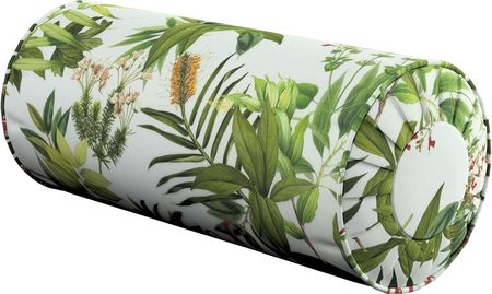 Dekoria.pl Poduszka wałek z zakładkami, zielono-czerwona rośliność na białym tle, Ø20 × 50 cm, Tropical Island
