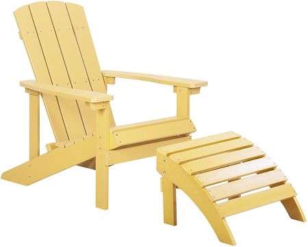 BELIANI Krzesło imitacja drewna ogrodowe na ganek z podłokietnikami i podnóżkiem zółte Adirondack
