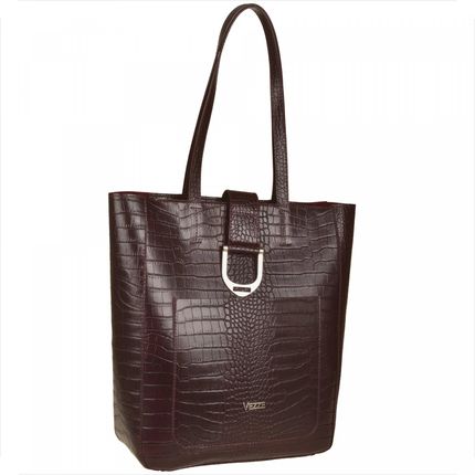 Vezze Torebka Shopper Bordowa Z Kosmetyczką Wzór Wężowej Skóry Skóra Naturalna 1489