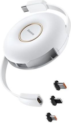 Baseus Zinc Magnetic 3w1 magnetyczny zwijany kabel USB Typ C - / Lightning micro Power Delivery 20W 1m Biały CAMLC-02