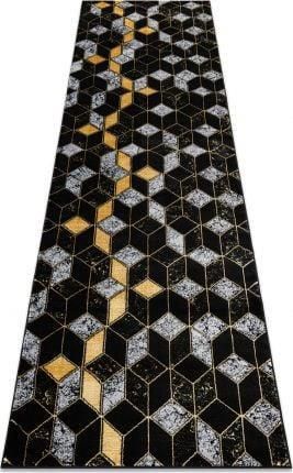 Dywany Łuszczów Chodnik Gloss Nowoczesny 400B 86 Stylowy Glamour Art Deco 3D Geometryczny Czarny/Złoty 80x200cm