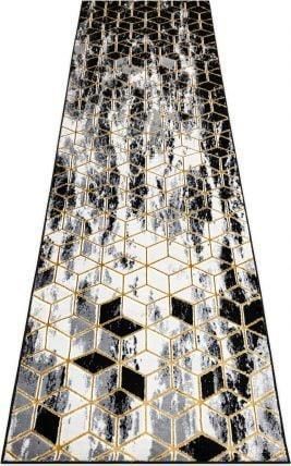 Dywany Łuszczów Chodnik Gloss Nowoczesny 409A 82 Sześcian Stylowy Glamour Art Deco Czarny/Szary/Złoty 80x200cm