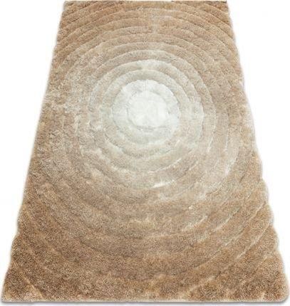 Dywany Łuszczów Dywan Shaggy Flim 008-B1 Nowoczesny Koła Kręgi Strukturalny Beż 160x220cm