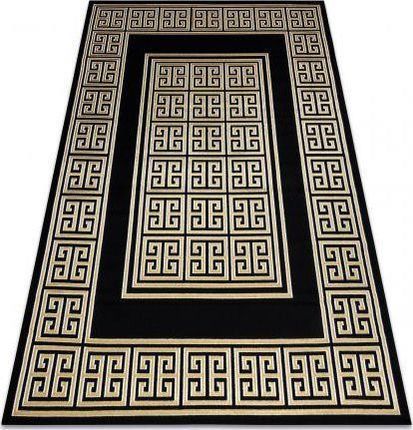 Dywany Łuszczów Dywan Gloss Nowoczesny 6776 86 Stylowy Ramka Grecki Klucz Czarny/Złoty 80x150cm