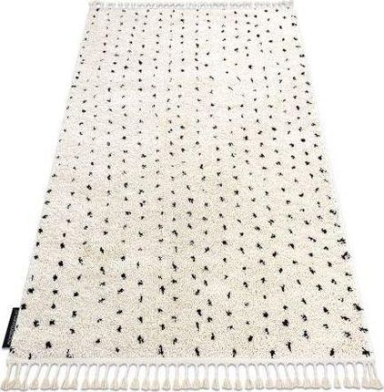 Dywany Łuszczów Dywan Berber Syla B752 Kropki Krem Frędzle Berberyjski Marokański Shaggy 140x190cm