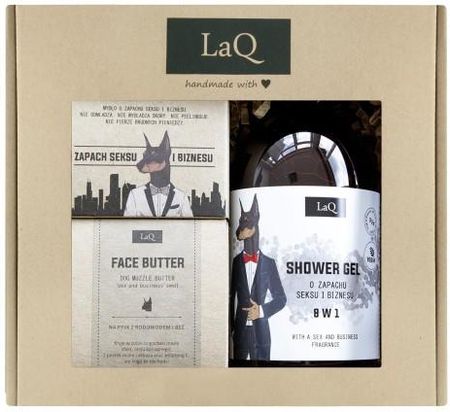 LaQ Zestaw - Doberman (żel pod prysznic 500ml + masło do twarzy 50ml + mydło kostka 85g)