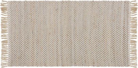 Beliani Ręcznie tkany dywan chodnik jutowy bawełniany beżowy 80 x 150 cm frędzle Zerdali