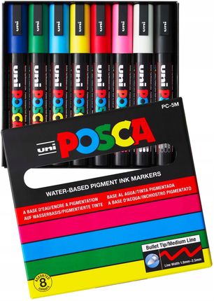 Uni Marker Posca Pc-5M Z Farbą Plakatową Mix Kolorów 8Szt.