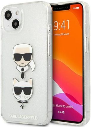 Karl Lagerfeld Glitter & Choupette Head - Etui iPhone 13 mini (srebrny)