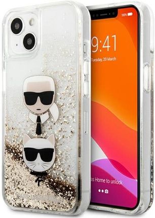 Karl Lagerfeld Liquid Glitter & Choupette Head - Etui iPhone 13 mini (złoty)