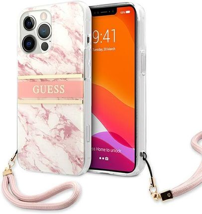 Guess GUHCP13XKMABPI iPhone 13 Pro Max 6,7" różowy/pink hardcase Marble Strap Collection