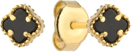 Diament Złote kolczyki przy uchu koniczynki z onyksem DIAKLC4407S585