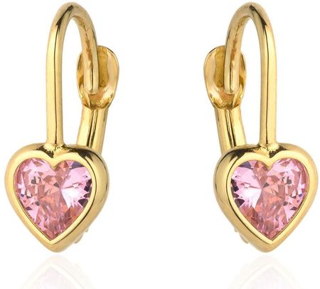 Diament Złote kolczyki dla dziewczynki serca z różową cyrkonią DIAKLC4411585