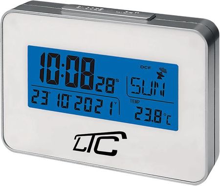 Cyfrowy zegar budzik z termometrem LTC sterowany radiowo - srebrny