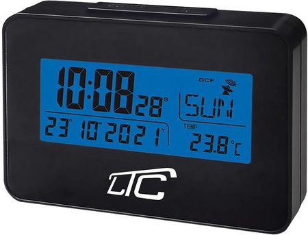 Cyfrowy zegar budzik z termometrem LTC sterowany radiowo - czarny
