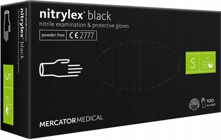 Mercator Medical Rękawiczki Bezpudrowe Czarne Nitrylowe 100 Szt. S