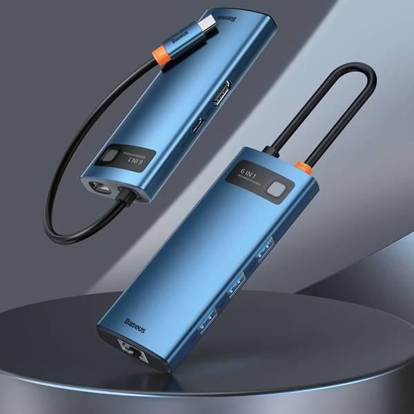 Baseus Metal Gleam Series 6-in-1 | Adapter HUB USB-C - HDMI 4K 3x USB3.0 USB-C RJ45 PD 100W - zdjęcie 5 Baseus Metal Gleam Series 6-in-1 | Adapter HUB USB-C - HDMI 4K 3x USB3.0 USB-C RJ45 PD 100W
